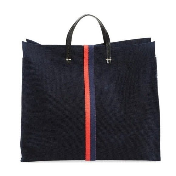 Clare V. Simple Tote Bag Navy Blue Red Suede w Stripes NWT Perforated Leather - Picture 1 of 8